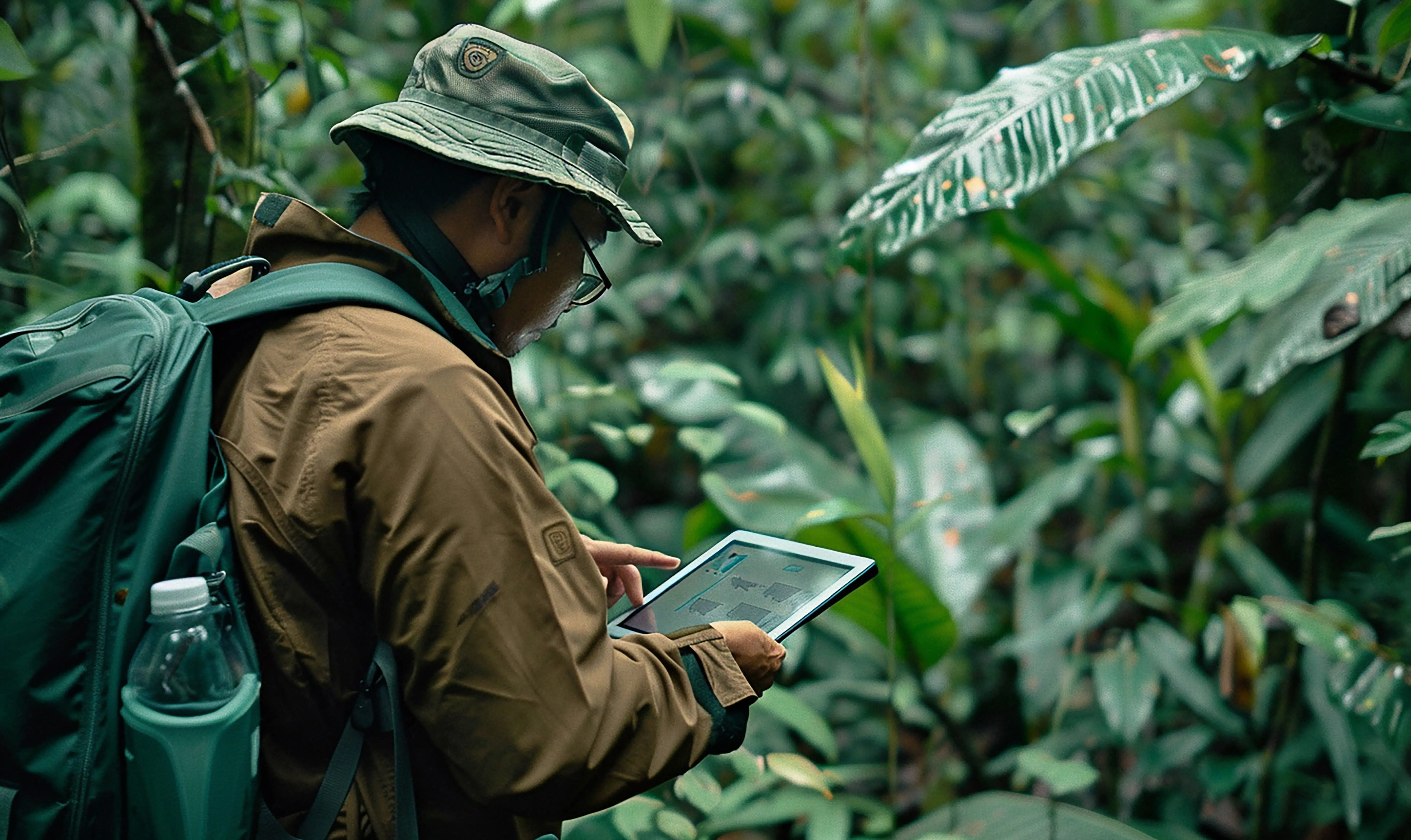Ökologe benutzt Geräte im Dschungel